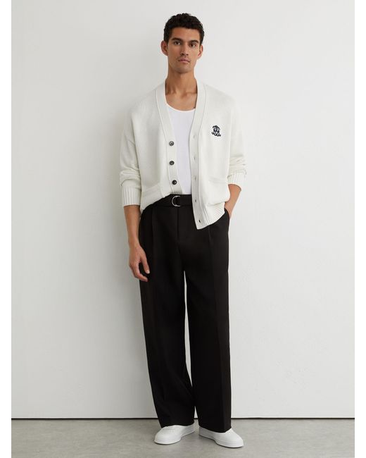 Reiss White Coates Monogram-Embroidered Relaxed Cardigan for men