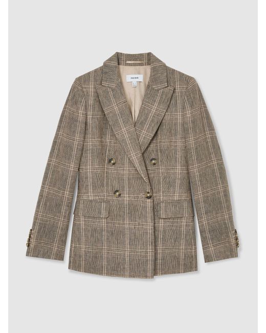 Reiss White Petite Linen Double-Breasted Blazer