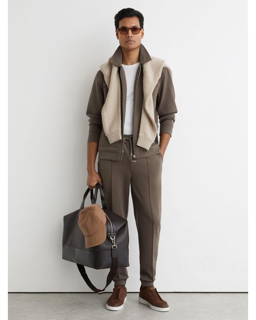 Reiss Brown Premium Interlock Zip-Through Overshirt for men