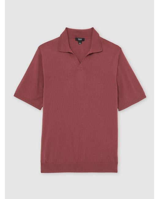 Reiss Red Merino Wool Open-Collar Polo Shirt for men