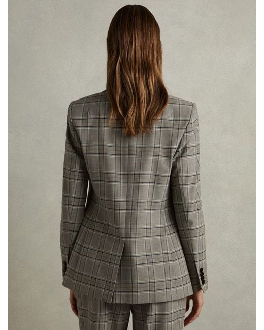 Reiss Brown Tamy - Grey Check Petite Checked Slim Fit Suit Blazer, Us 2