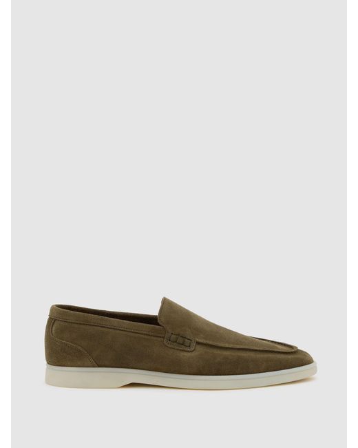 Reiss Gray Kason - Olive Green Suede Slip-on Loafers, Us 12 (uk 11) for men