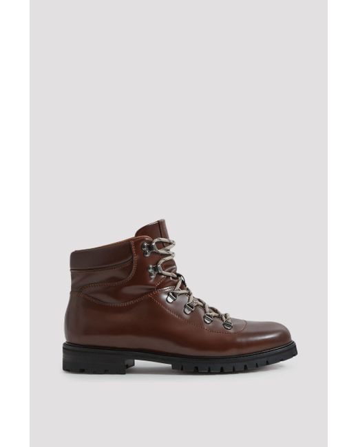 Reiss Brown Ashdown - Dark Tan Leather Hiking Boots for men