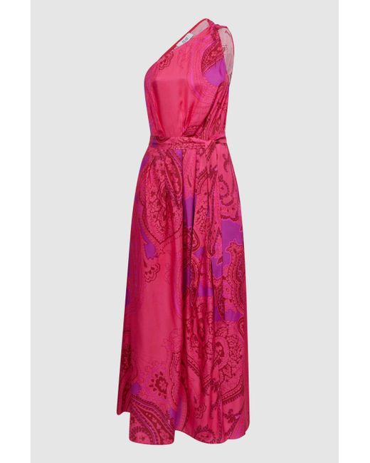 Reiss Red Mila - Pink One Shoulder Paisley Maxi Dress
