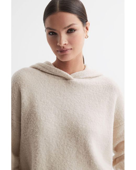 Oversized Boucle Knit Hoodie With Exposed Seams