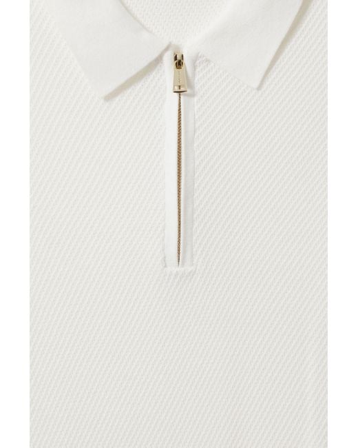 Reiss Natural Ivor - White Textured Half-zip Polo Shirt, Xs for men