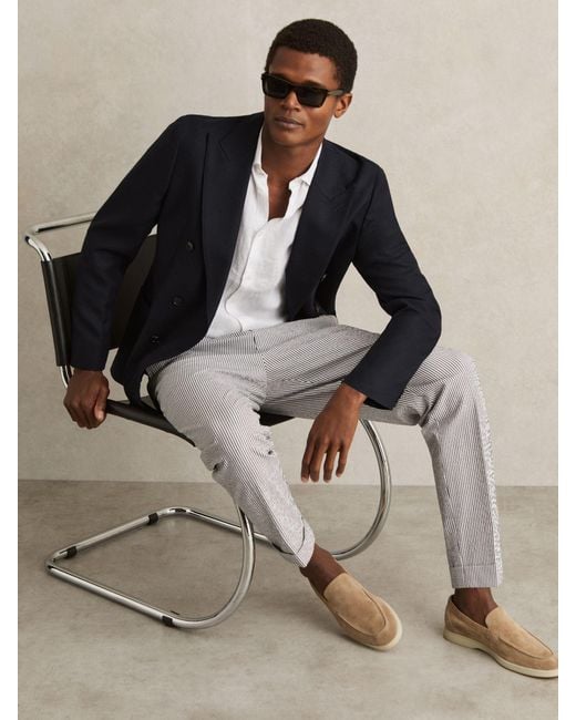 Reiss Brown Stretch Seersucker Stripe Trousers for men