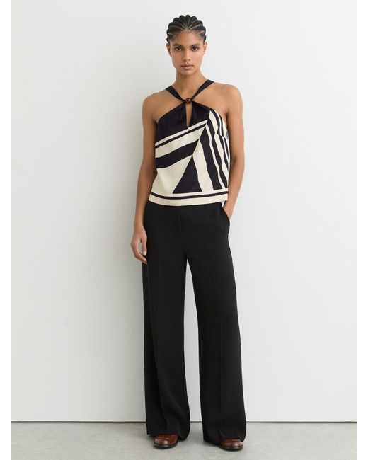 Reiss White Scarf-Print Tie-Back Top