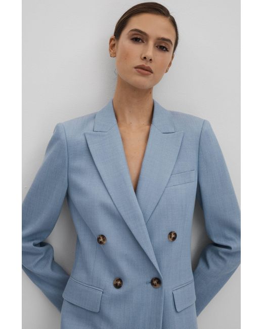Reiss June - Blue Double Breasted Suit Blazer With Tm Fibers