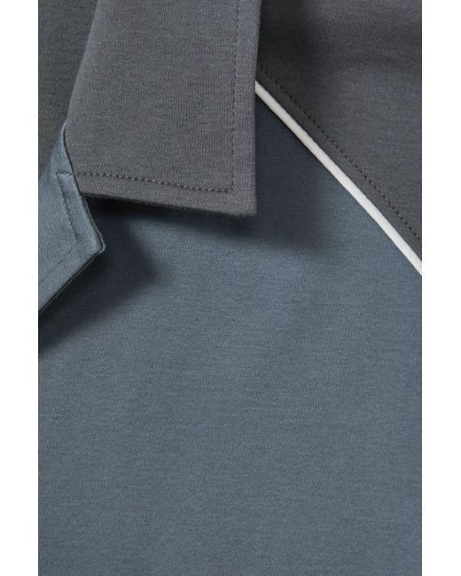 Reiss Gray Gino - Blue Multi Mercerised Cotton Colourblock Cuban Collar Shirt for men