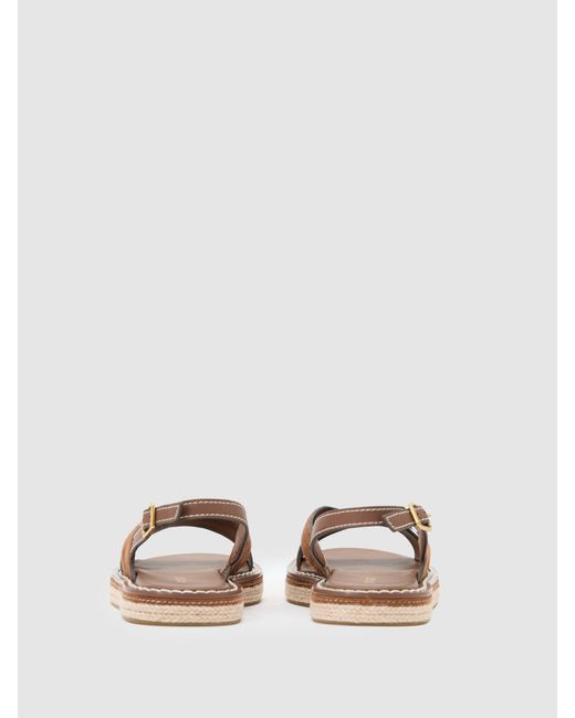 Reiss Brown Suede Contrast-Stitch Flat Sandals