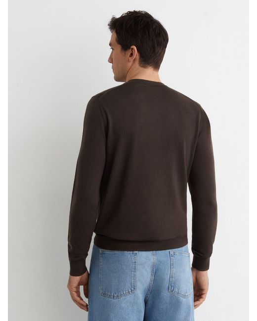 Reiss Black Wessex - Dark Brown Merino Wool Crew-neck Jumper, Xxl for men