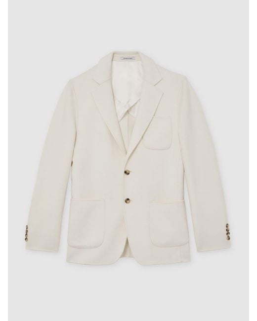 Reiss White Wool-Blend Single-Breasted Blazer Tailored-Fit for men