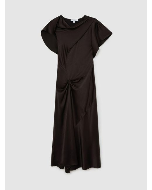 Reiss Multicolor Sasha - Chocolate Brown Satin Drape-detail Midi Dress, Us 0