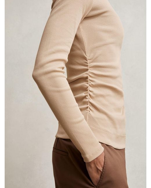 Reiss Natural Tessa Cotton Long-Sleeve Ruched T-Shirt With Stretch