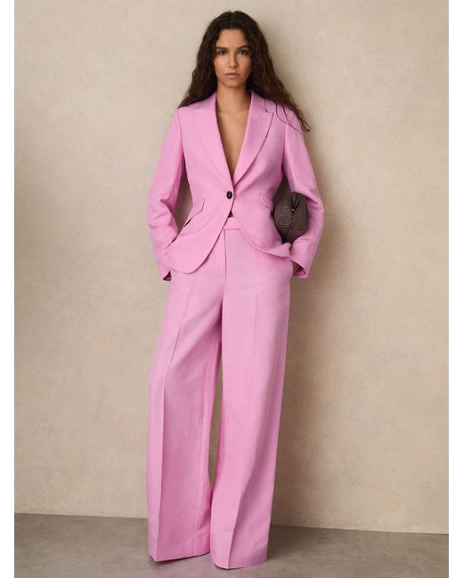 Reiss Pink Wide-Leg Trousers With Linen
