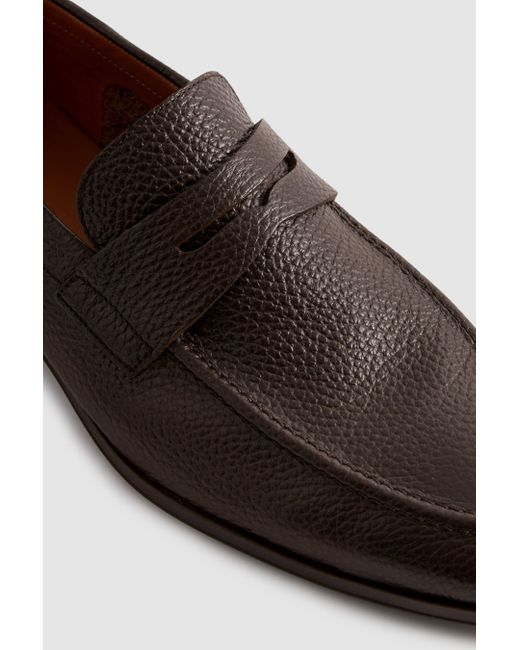 Reiss White Leather - Dark Brown Bray Grained Slip-on Loafers for men