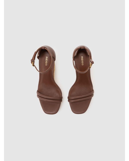 Reiss Natural Leather Embroidered-Wedge Sandals