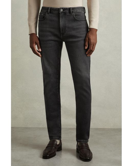 Reiss Black Washed Tapered Slim-Fit Jeans for men