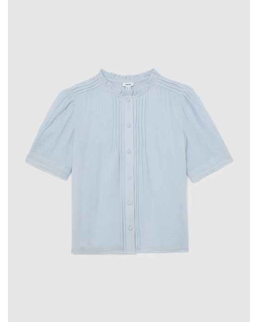 Reiss Blue Cotton Cheesecloth Pleated Top