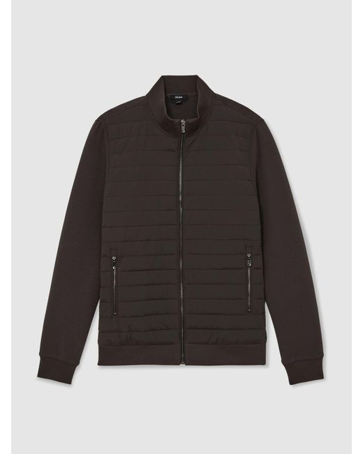 Reiss Black Hybrid Quilt And Interlock Zip Jacket for men