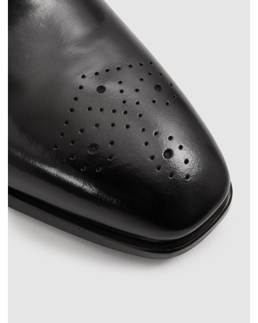 Reiss Brogue - Black Mead Leather Detail Lace Up Shoes for men