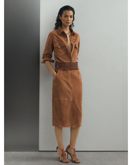 ATELIER Brown Suede Western Press-stud Shirt