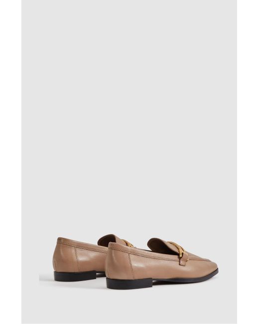 Reiss Natural Angela - Nude Leather Rounded Loafers