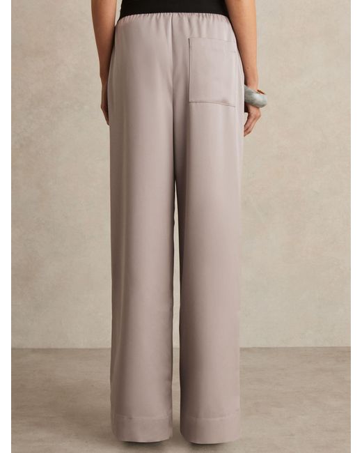 Reiss Natural Satin Wide Leg Elastic Waist Trousers