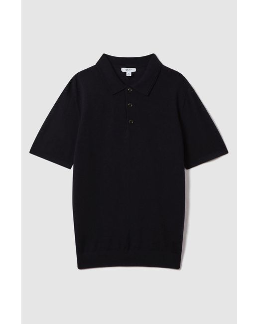 Reiss Black Manor - Navy Slim Fit Merino Wool Polo Shirt, Xl for men
