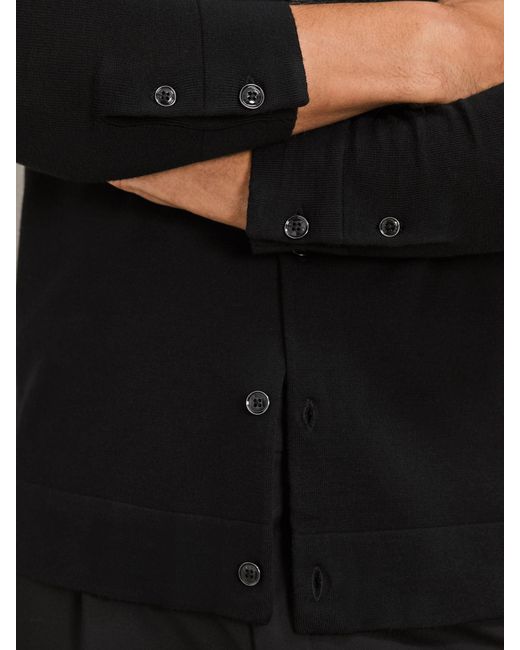 Reiss Black Merino Wool Button-Through Cardigan for men