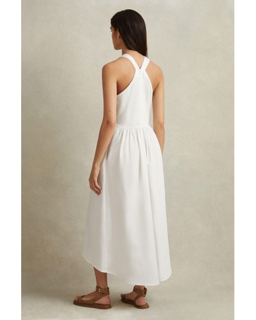 Reiss Natural Yana - White Cotton Blend High-low Midi Dress