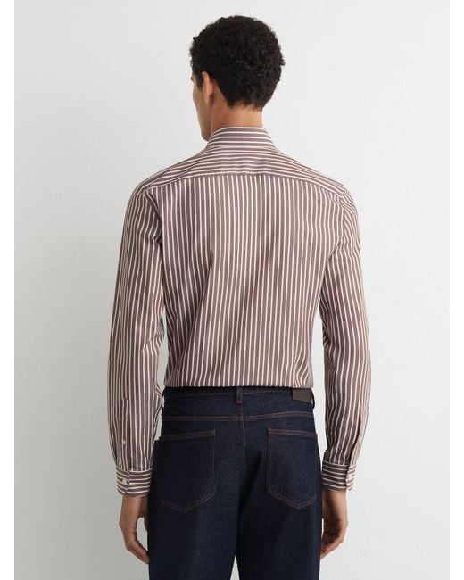 Reiss Guyton - Brown Cotton Stripe Button-down Shirt Regular-fit, Us 15 for men