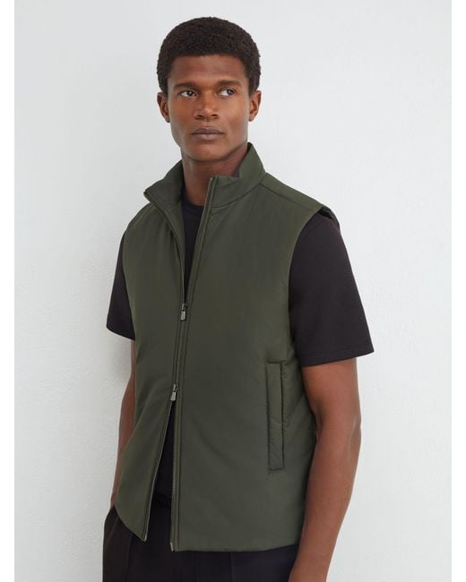 Reiss Green Technical Padded Zip-Through Gilet for men