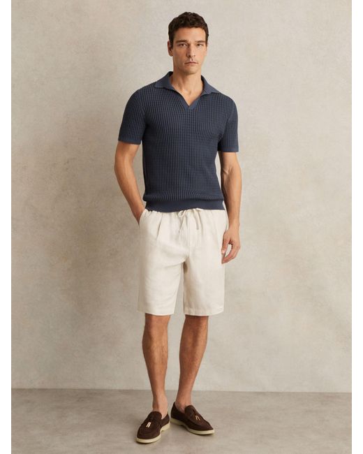 Reiss Merit - Dark Airforce Blue Micro-cable Open-collar Cotton-blend Shirt, L for men