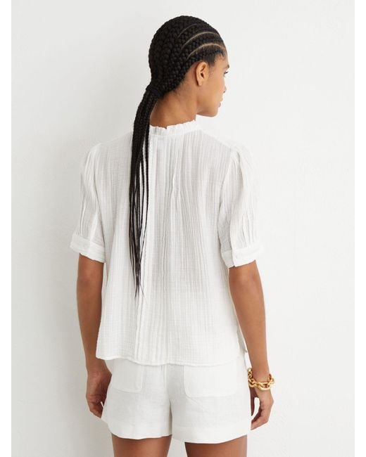 Reiss Aurelia - White Cotton Cheesecloth Frill-neck Top, Us 4