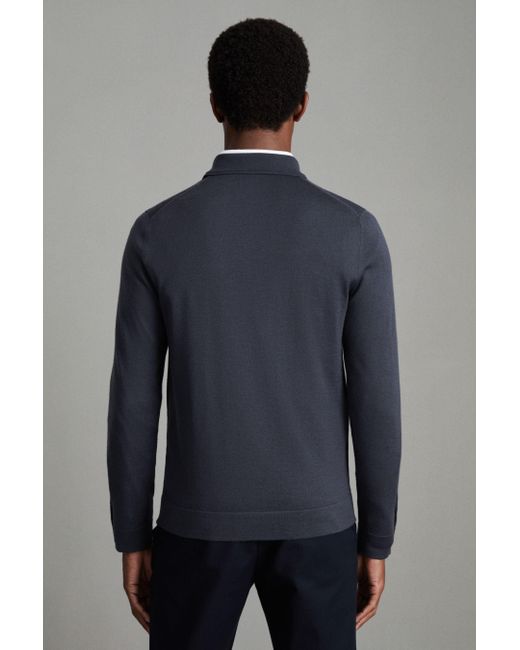 Reiss Forbes - Blue Smoke Merino Wool Button-through Cardigan for men