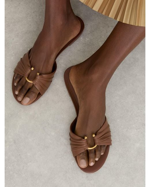 Reiss Brown Leather Open-Ring Flat Sandals