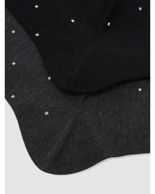 Reiss Black Charcoal Mario 2 Pack 2 Cotton-Blend Polka-Dot Socks, S & M for men