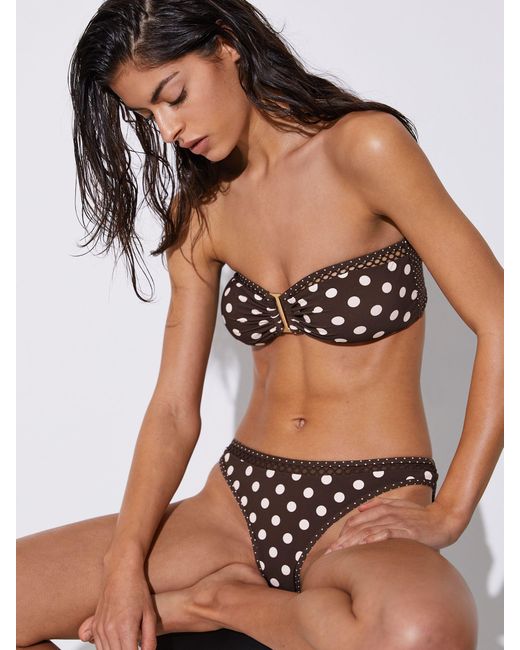Reiss White Janina - Chocolate Brown/ivory Polka-dot Fixed-side Bikini Bottoms, Us 6