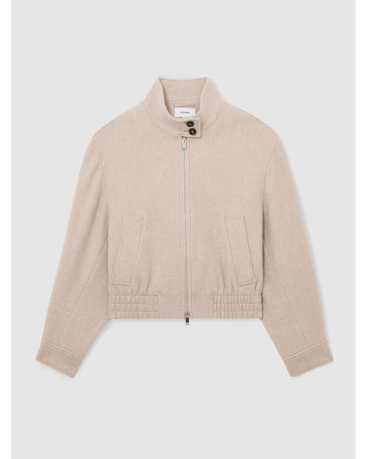 Reiss Natural Elodie - Neutral Wool Funnel-neck Bomber Coat, Us 10