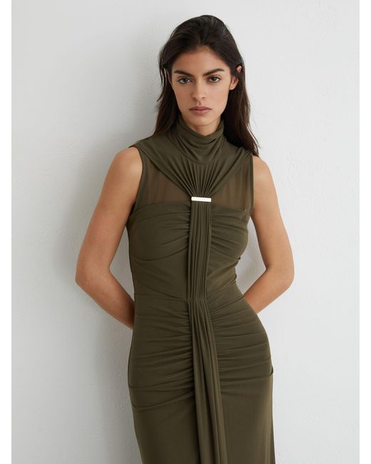 Reiss Green Ruched Sleeveless Maxi Dress