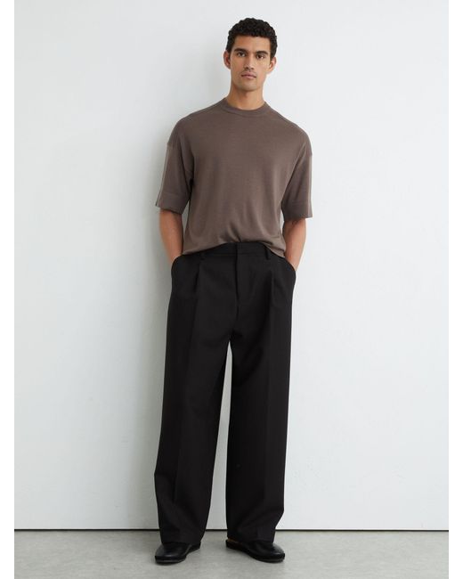 Reiss Brown Merino Wool Relaxed Knit T-Shirt for men