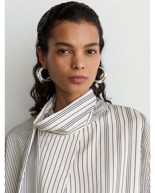 Reiss White Striped Scarf-Neck Blouse
