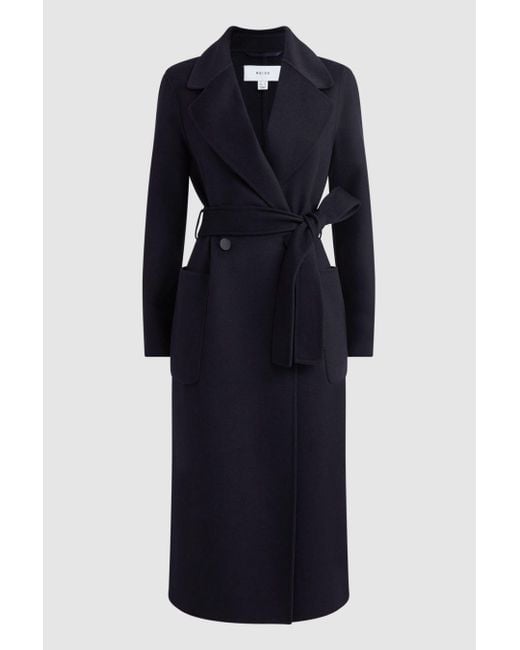 Reiss Blue Lucia - Navy Relaxed Double Breasted Wool Blindseam Coat