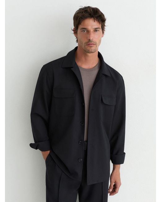 Reiss Black Twin-Pocket Button-Through Overshirt for men
