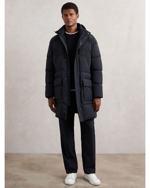 Reiss Blue Longline Quilted Puffer Jacket for men