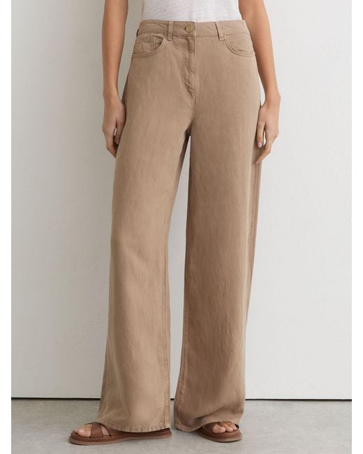 Reiss Natural Taupe Neutral Carmen Petite Lyocell-Linen Wide-Leg Trousers