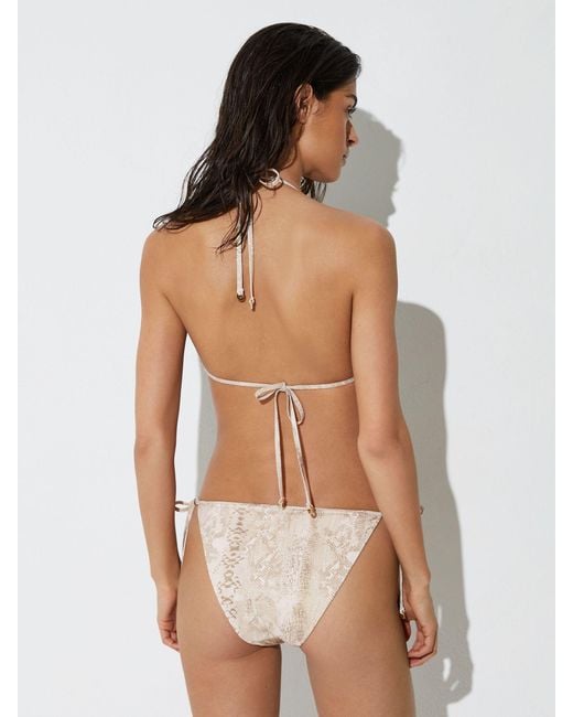 Reiss Brown Snake-Print Triangle Bikini Top