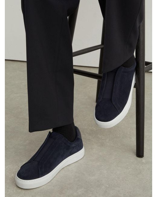 Reiss Black Suede Slip-On Elasticated Trainers for men
